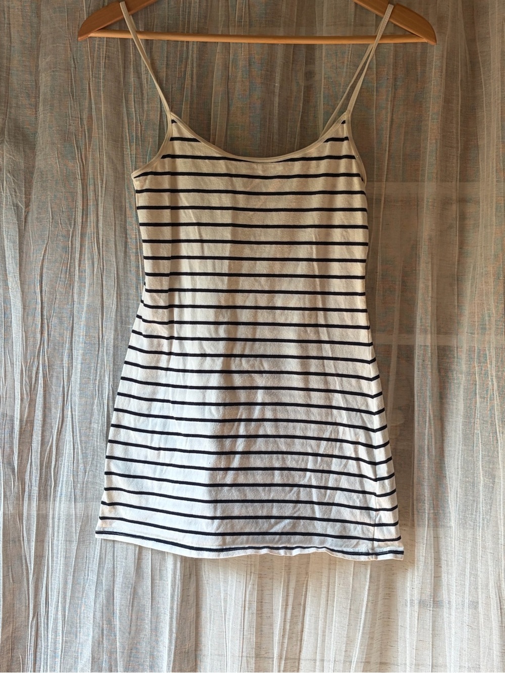 Divided White and Black Striped Spaghetti Strap Tank Top
